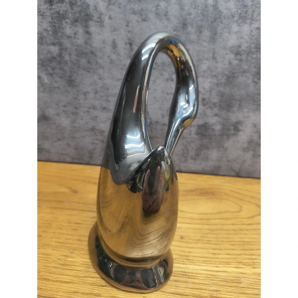 Vintage RETRO 1950 Plaster Chalkware SWAN GOOSE FIGURINE Platinum Silver Glaze +